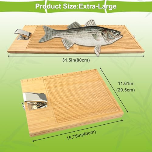 Foldable Fish Cleaning Board with Clamp - Extra Large 32"x 12"Fish Cutting Board - Non-Slip Surface, Portable Fish Measuring Board - Ideal Gift for Anglers and Outdoor Enthusiasts