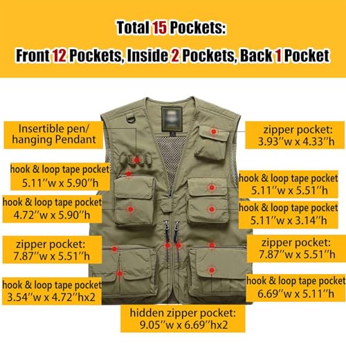 Flygo Men's Casual Lightweight Outdoor Fishing Work Safari Travel Photo Cargo Vest Jacket Multi Pockets - color: Black, size: Medium