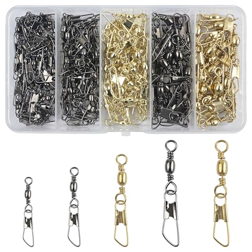 SILANON Fishing Barrel Swivel with Safety Snap,145/160pcs High Strength Fishing Snap Swivels Stainless Steel Line Connector Saltwater Fishing Tackle Accessories - style: 160pcs Kit (2,4,6,8,10#)