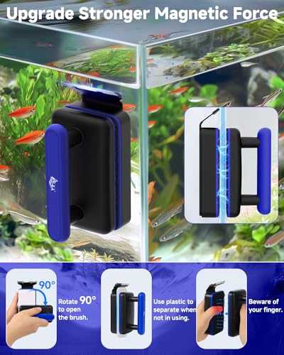 AQQA Magnetic Aquarium Fish Tank Glass Cleaner, Dual-Blades Algae Scraper Glass Cleaner Scrubber, Double Side Floating Aquarium Magnetic Brush for 0.4-1.0 Inch Thick Glass Aquariums Tank (XL) - size: XL