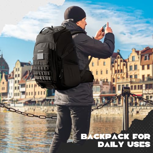 Maelstrom Tactical Backpack for Men, Water Resistant 40L Military Bag | Molle System, 900d Polyester, Laptop Pocket, Load Compression, Tripod Straps, For Hunting, Travel, Hiking,Gym, Camping - color: A.black