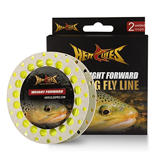 HERCULES Fly Fishing Line Floating Weight Forward Fly Line with Double Welded Loop - color: Fluorescent Yellow, size: WF3F 90FT