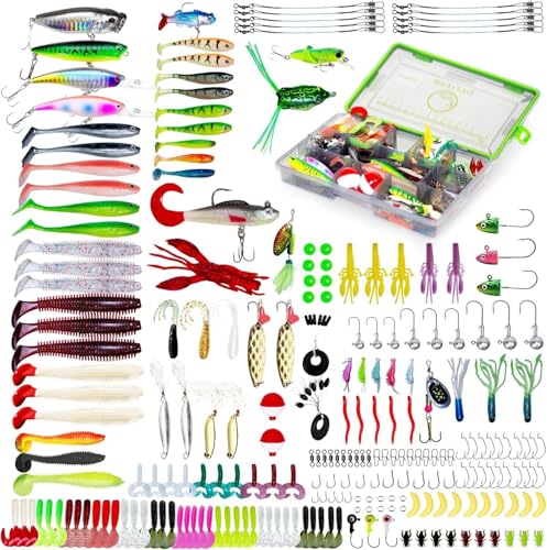 232-Piece Fishing Tackle Box Kit - Freshwater Lures for Bass, Trout & Panfish with Spinnerbaits, Soft Baits, Jigs, Hooks & Tackle Box - Complete Fishing Gift for Men, Dads & Beginners