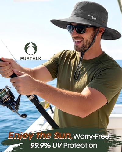 FURTALK Mens Bucket Sun Hat UPF 80+ Wide Brim Hiking Fishing Beach Outdoor Hats - color: Dark Grey