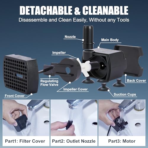 90GPH Mini Submersible Pump, Small Fountain Pump (5W 350L/H), Ultra Quiet Aquarium Water Pump for Fish Tank, Tabletop Fountain, Pet Fountain, Indoor or Outdoor Pond Fountain Pump (5W)