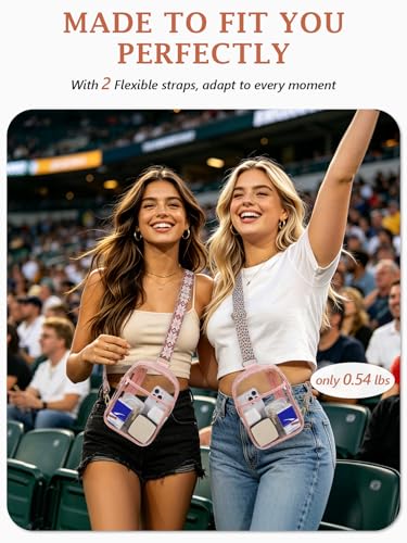 3 Pockets Clear Bag for Stadium Events with 2 Long Straps Sling Backpack Fanny Pack Concert Crossbody Purses for Women - color: 1# Pink-b, style: Style 1