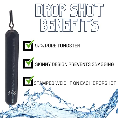 Reaction Tackle Tungsten Drop Shot Weights for Bass Fishing - Size Stamped Finesse Sinkers for Drop Shot Rig - Freshwater and Saltwater - color: Silver Tie-On, size: 3/8 Oz (6-Pack)