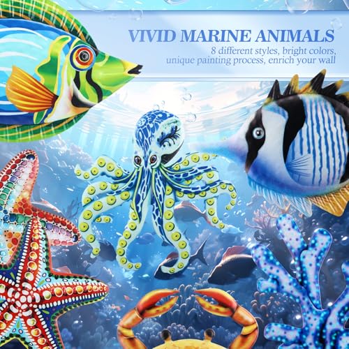 Tandefio 8 Pcs Metal Wall Decor Wall Art Hanging Decorations Outdoor Indoor Sculptures for Garden Fence Pool Home Porch(Starfish, Coral, Octopus, Fish) - style: Starfish, Coral, Octopus, Fish