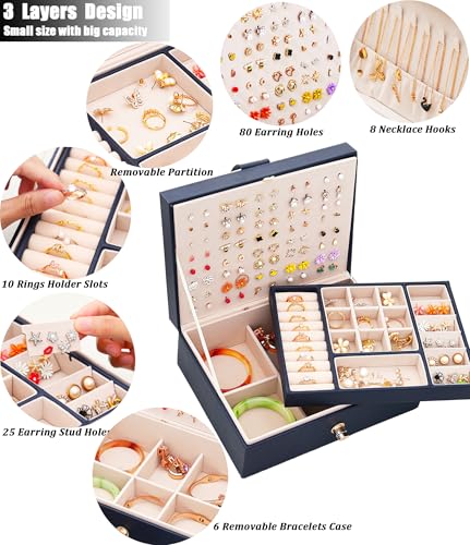 QBestry Womens Earring Jewelry Box for Girls Jewelry Earrings Organizer Box Earring Holder Organizer for Girls Jewelry Organizer Boxes for Women Girls Stud Earrings Organizers Jewelry Box Navy - color: Navy, size: Medium
