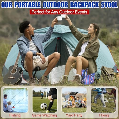 Kikerike Backpack Stool Cooler Chair Heavy Duty 300 LBS Max Load Portable Lightweight Stool Backpack Folding Fishing Cooler Seat for Camping Hunting Fishing - American Flag - color: American Flag