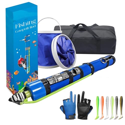 Catapult Fishing Rod, 2026 Upgrade Compact Sling Shot Fishing Reel, Portable Fly Fishing Pole for Kids, Freshwater and Saltwater Fishing Lures for Outdoor Hunting and Traveling - color: Basic