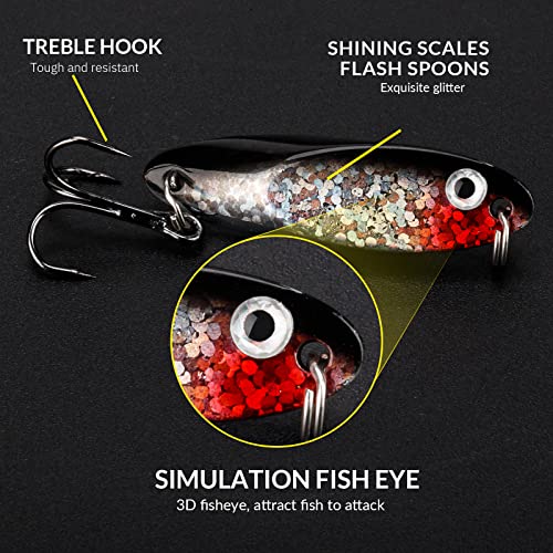 THKFISH Fishing Lure Spoons Trout Spoons for Fishing Jigging with Hooks - color: Color 1#, size: ['1/8 oz - 5 pieces']