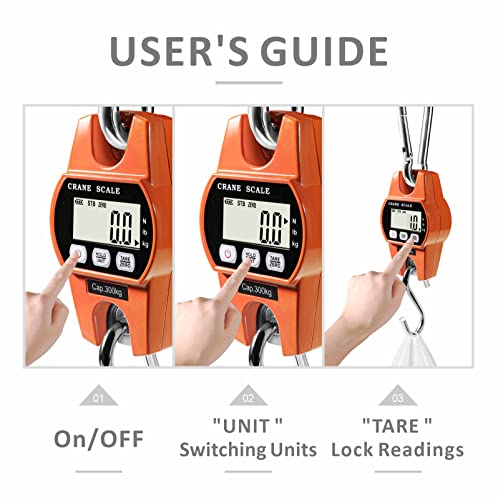 GRAM PRES Digital Hanging Scale 660 Lb 300 Kg Hanging Digital Scale, Handheld Mini Crane Scale with Hooks for Farm Hunting Fishing Outdoor - color: Orange