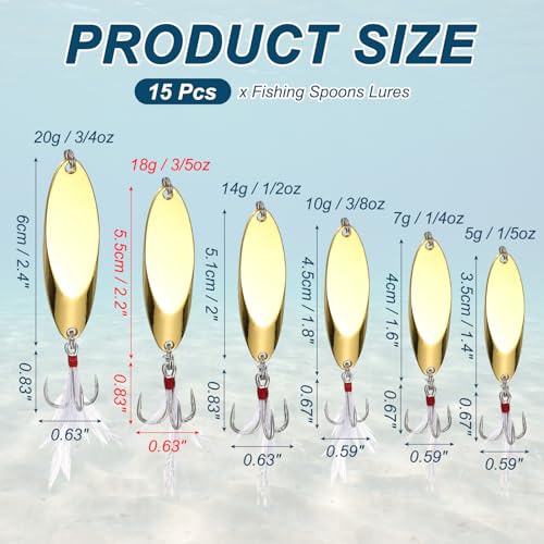 Fishing Spoons Lures, Metal Saltwater Treble Trout Lures Jigging Spoon with Treble Hooks Spinner Baits for Freshwater - color: Gold, size: 18g / 3/5oz