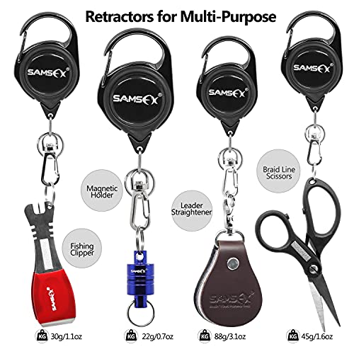 SAMSFX Fly Fishing Zinger Retractor for Anglers Vest Pack Tool Gear Assortment Combo 3pcs in Pack - color: Carabiner Retractors, 24" Nylon Cord, Rotating Clip