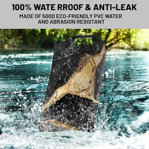 Waterproof Dry Bag,Roll Top Marble Waterproof Backpack 5L/10L/20L Floating and Lightweight Bags for Kayaking, Boating, Fishing, Swimming and Camping - color: Marble Black, size: 20L