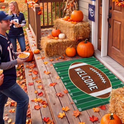 Tinideya 2 Pcs Football Door Mat Set, Layered Welcome Mat with Field Rug, Non Slip Front Porch Decor for Entryway, Patio, Outdoor, Football Season Gift - size: 16 x 28 Inch,24 x 35 Inch, style: Football