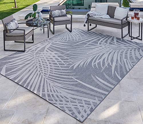 Gertmenian Indoor/Outdoor Flatweave Area Rug - 8x10 Large, Stain & UV Resistant, Ideal For Deck, Patio, Poolside, Mudroom - Royal Palm Leaf, Gray, 21951 - color: Royal Palm Leafs Gray, size: 7'10" x 10' (Rectangular)