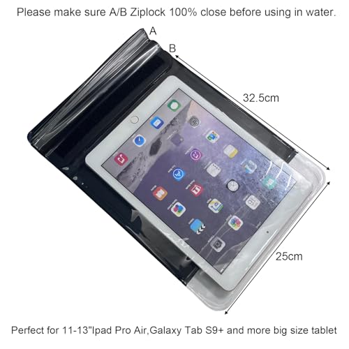 DRLOKPAK Floating Waterproof Tablet case for Ipad Pro Air13 inch Galaxy Tab S8+/S9+ 12.4" Surface Pro X/9/8/7/6 Dry Bag Pouch for Tablet and eReader up to 13"(Black) - color: Black, size: 13inch