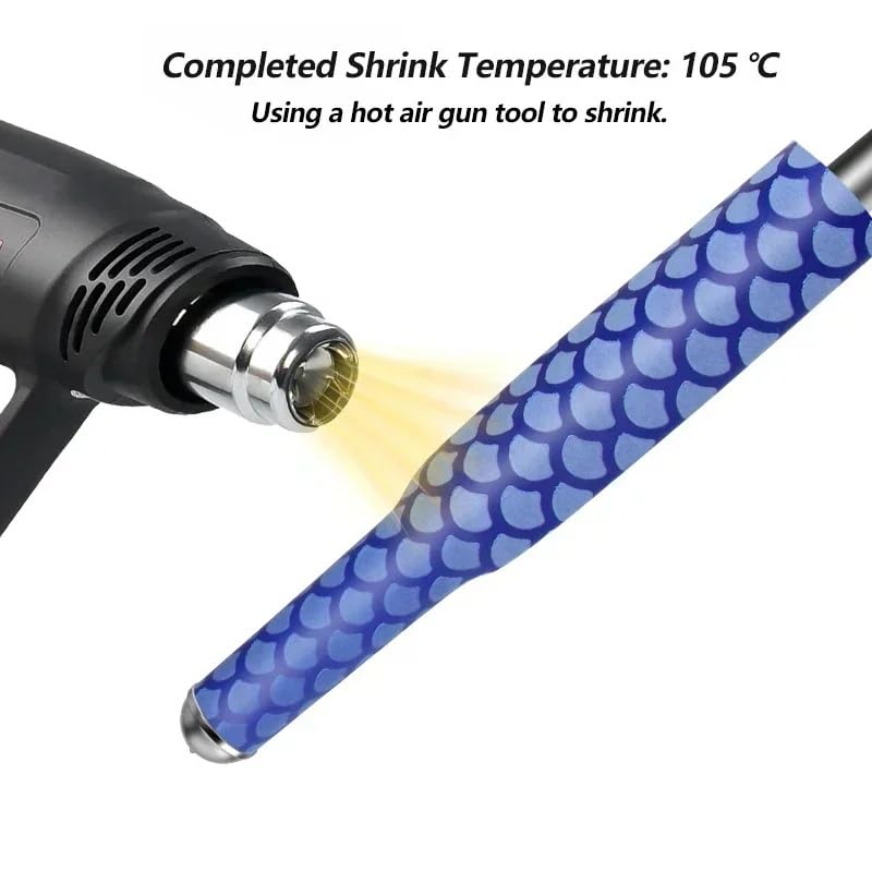 Fish Scale Pattern Heat Shrink Sleeve Wrap Fishing Bulding Handle Cork Rod Grip with Non Slip Waterproof and Insulation 1 Meters 8 Color 6 Size Choice Durable Repair (Black, 1M-40MM) - color: Black, size: 1M-40MM