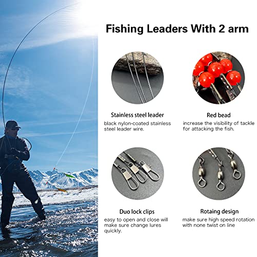 YOTO Fishing Leaders,Stainless Steel Tackle Rig with Tackle Lure Swivels Snaps, Saltwater rig Wire Leader Fishing Leader Wire Bottom rigs for Saltwater - color: Black Fishing Leaders, style: 2arm-12pcs