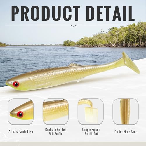TRUSCEND Shadtale Easy Catch Soft Fishing Lures with BKK Hooks - Trembly Sinking and Vibrating Swim for More Bites, Pre-Rigged Swimbaits for Bass, Trout, Crappie, Walleye, Freshwater Saltwater Fishing - color: F1-3.35",0.2oz,10pcs