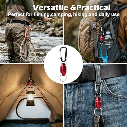 Magnetic Net Release for Fly Fishing, Aluminum Magnetic Quick Release Keychain, Fly Fishing Net Magnet Holder Retractor with Carabiner - color: red