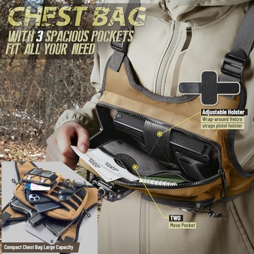 RXW Chest Bag for Men Women, Tactical Chest Rig Holster, EDC Chest Pack | Lightweight No Bounce Chest Holster for CCW EDC Tactical Use Secure Fit for Running Hiking Motorcycle Outdoor - color: Khaki