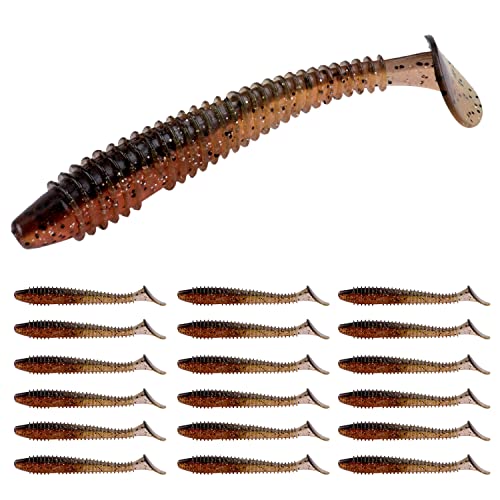 RUNCL Swimbaits Paddle 10/20/30/40PCS, 5/4/3/2 Inchs Paddle Tail, Soft Lure for Trout Crappie Bass, Durable Plastic Bait Swimmer for Saltwater/Freshwater, Fishing Lover's Gift - color: Red Candy, size: 4in, 20pcs