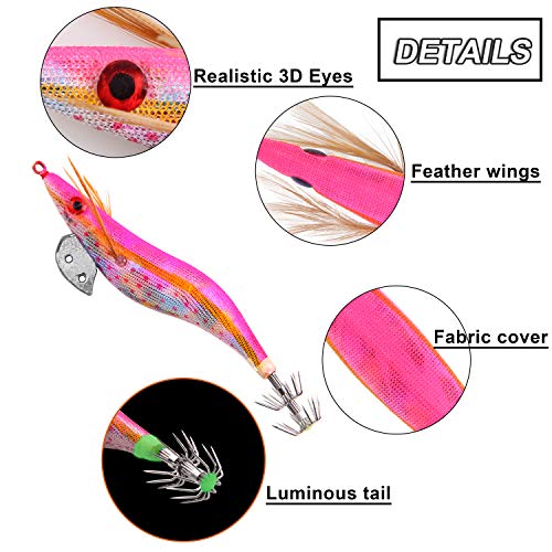 10pcs Squid Jigs Saltwater Fishing Lures Glow Squid Jigs Luminous Shrimp Prawn Artificial Baits 3D Fluorescent Squid Jig Hooks Tackle for Cuttlefish Octopus Fishing Size 2.5 3 3.5 - size: 3.0#