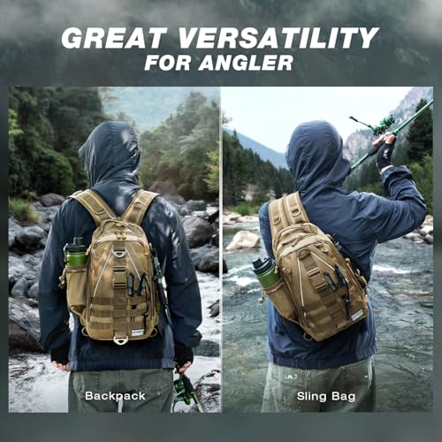 Ghosthorn Fishing Backpack Waterproof Tackle Bag Sling Bag Gift - color: Khaki Set, size: Standard