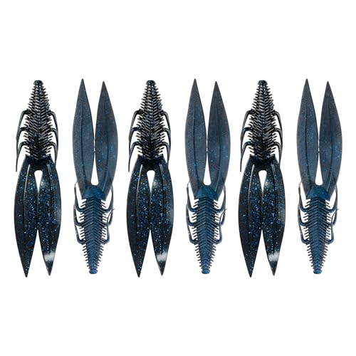6th Sense – Bodega – Soft Plastic Creature Bait – Bass Fishing – Twin Ridge Tail Action – Multiple Sizes – Made in the USA - color: Black N Blue Pro, size: 4.8in (6/pk)