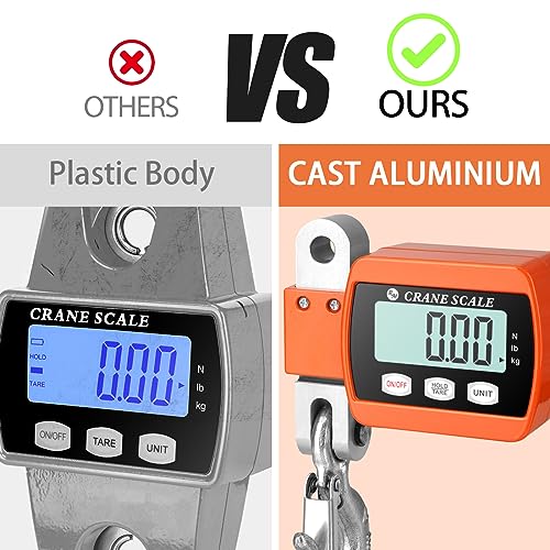 RoMech 1100lb Digital Hanging Scale with Cast Aluminum Case, Handheld 500Kg Mini Crane Scale with Hooks for Farm Hunting Outdoor (Orange, 1100lbs) - color: Orange, size: 1100lbs