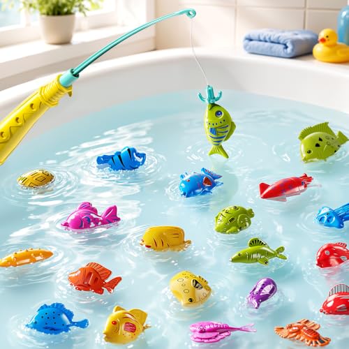 TEMI Fishing Toy Game for Kids 3 4 5 6 7 8 Years Old, 51 Fish Bath Playset for Toddlers, Toy Magnetic Rod and Fishing Net, Outdoor Water Toys for Kids Age 3-5, Party for Boy and Girl - size: 51 Fish