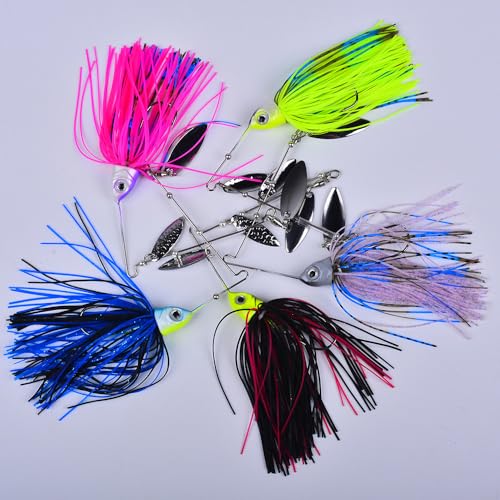 Spinnerbait Fishing Lure, Hard Metal Jig Spinner Baits Kits Swimbait for Bass Trout Pike Salmon Walleye Freshwater Saltwater 5pcs/Pack - color: Spinnerbait 5pcs/set 4, size: 3/8oz