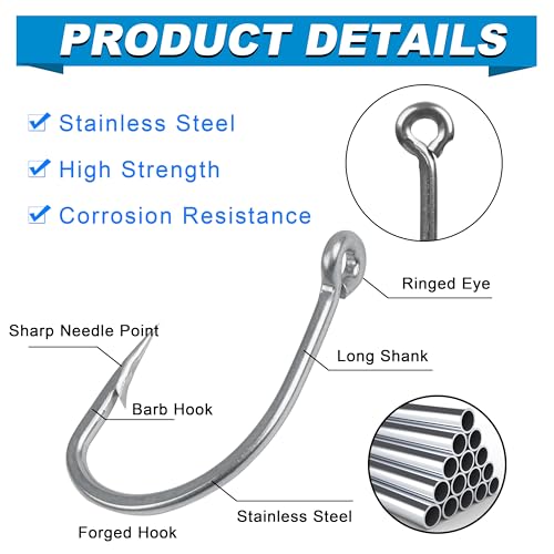Live Bait Hooks Saltwater O'shaughnessy Circle Hook Stainless Steel Short Shank in-Line Point Fishing J Hooks for Catfish Tuna Bass Salmon Size 1#-5/0 - size: Mixed(1/0-5/0) Kit-60pcs