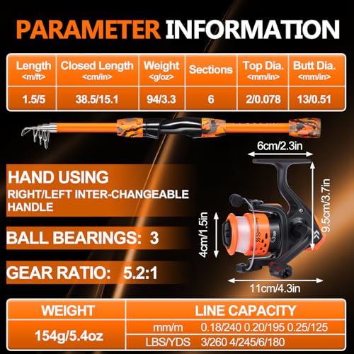 Kids Fishing Rod and Reel Combo,Light Weight Fishing Pole with Spinning Fishing Reel Tackle Bag Lures for Youth,Girls and Boys Good Starter Fishing Kit - color: Orange