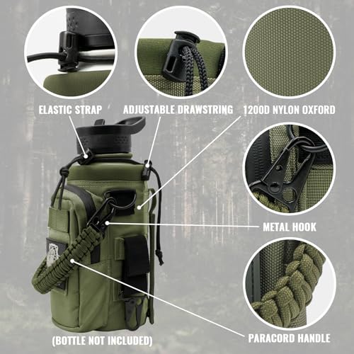 NATURE PIONEOR 32 64 128oz Tactical Water Bottle Pouch, Multi-Function Tactical Water Bottle Bag with Adjustable Shoulder Strap, Half/One Gallon Molle Strap Carrier Holder - color: Green, size: 32OZ