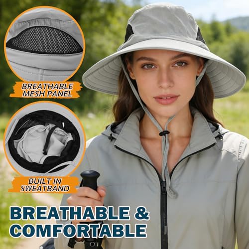 Wide Brim Sun Bucket Hat, Waterproof Boonie Hat for Men & Women | UPF 50+ UV Protection, Adjustable Fit, Chin Strap & Sweatband, Foldable Durable for Fishing Hiking Garden Beach - color: 01 Light Grey