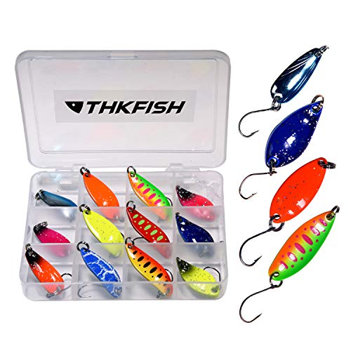 THKFISH Spoon Fishing Lures for Trout Spoons Hard Baits Single Hook Trout Lures Metal Fishing Lures for Char Perch 12Pcs/20Pcs/15Pcs - color: 12pcs