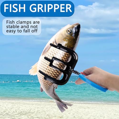 2PCS 3 Claw Fish Gripper and 1PCS 2 Claw Fishing Pliers,Upgrade Multifuctional Fish Grabber Tool,Fishing Pliers Kit for Most Freshwater Fish and Crabs(Blueish Red)