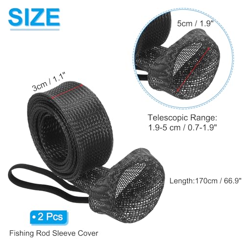 PATIKIL Rod Sock, Fishing Rod Sleeve Cover Braided Mesh Pole Protector Gloves Fishing Tools Flat End for Spinning Fishing Rod Fly Rod Ice Rod Casting Rod - color: Black, size: 67 Inch