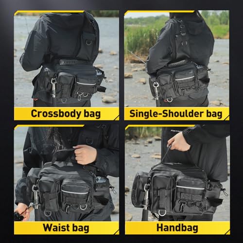 Multi - Carry Fishing Fanny Pack - Rod - Holding, Water - Repellent, Large Capacity for Bass Angling