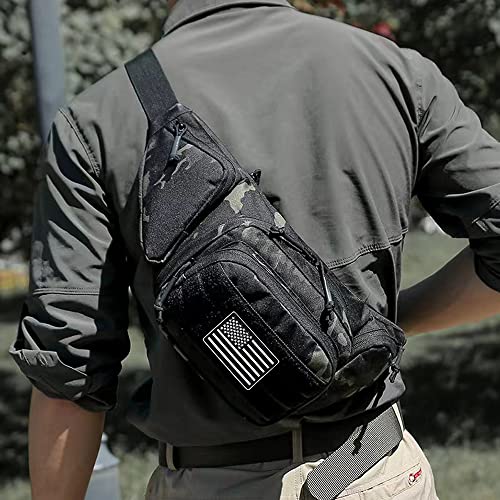 Tactical Fanny Pack Gun Holster Concealed Carry Pistol Military Tactical Waist Bag Waterproof Molle EDC Pouch with USA Flag Patch - color: Black Camouflage