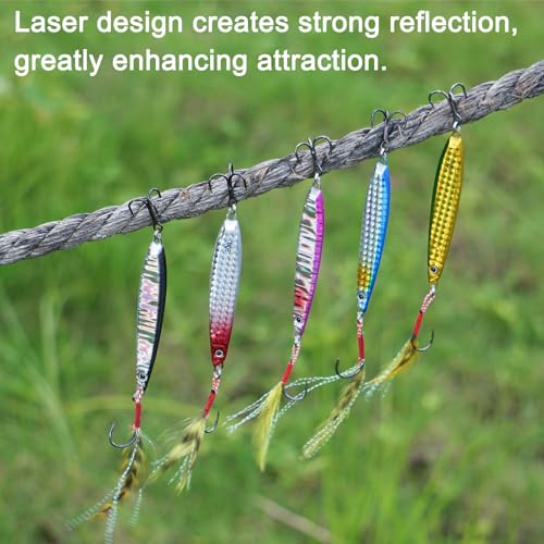 Fishing Spoons Lures Saltwater Jigging Lures with Ultra-Sharp Hooks Micro Jigging Bait for Bass Tuna Salmon Grouper 5PCS