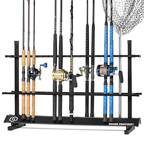 Savior Equipment Fishing Rod Rack Holder Organizer, 24-48 Slots to Hold Fresh Salt Water Spinning Rods & Reel Combo, Lightweight Aluminum Vertical Fish Pole Garage Storage Ground Display Stand - color: Carbon Black, size: 48-Slots