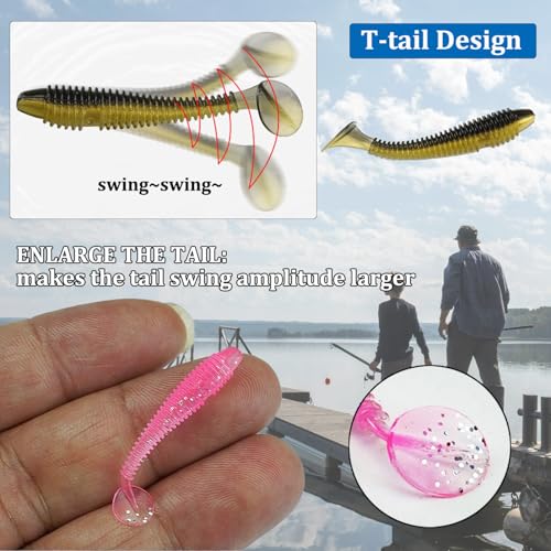 Soft Plastic Lures, Paddle Tail Swim Baits, Swim Baits for Bass Fishing, Paddle Tail, Crappie Lures - color: 9Color/45Pcs, size: 2.95in/7.5cm