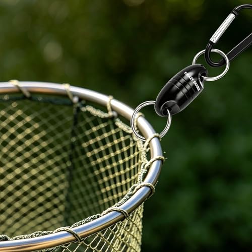 Magnetic Net Release for Fly Fishing, Aluminum Magnetic Quick Release Keychain, Fly Fishing Net Magnet Holder Retractor with Carabiner - color: black