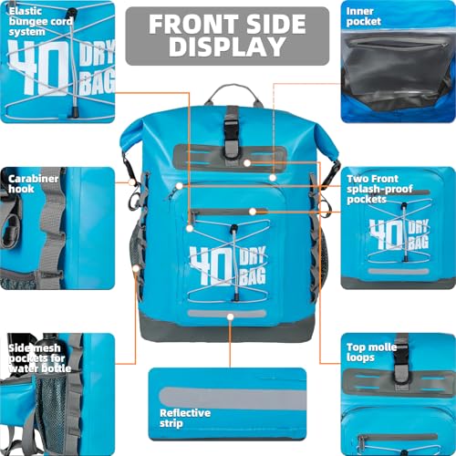 MORXPLOR Dry Bag Waterproof,5L/10L/20L/30L/40L/55L Roll Top Dry Bag Backpack with WaterProof Phone Case for Swim,Kayak - color: Sky Blue, size: 55Liter