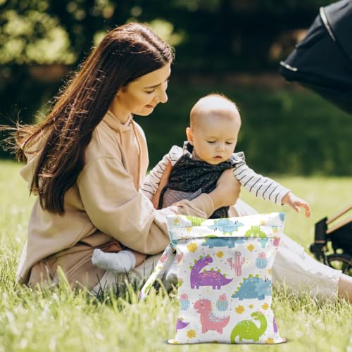 Wet Dry Bags for Diaper Waterproof Swimsuit Washable Reusable Bag for Diapers Dirty Yoga Gym Beach Clothes Plant Gifts for Friend Men Women 12.5x10.2 Inches - color: Dinosaur2